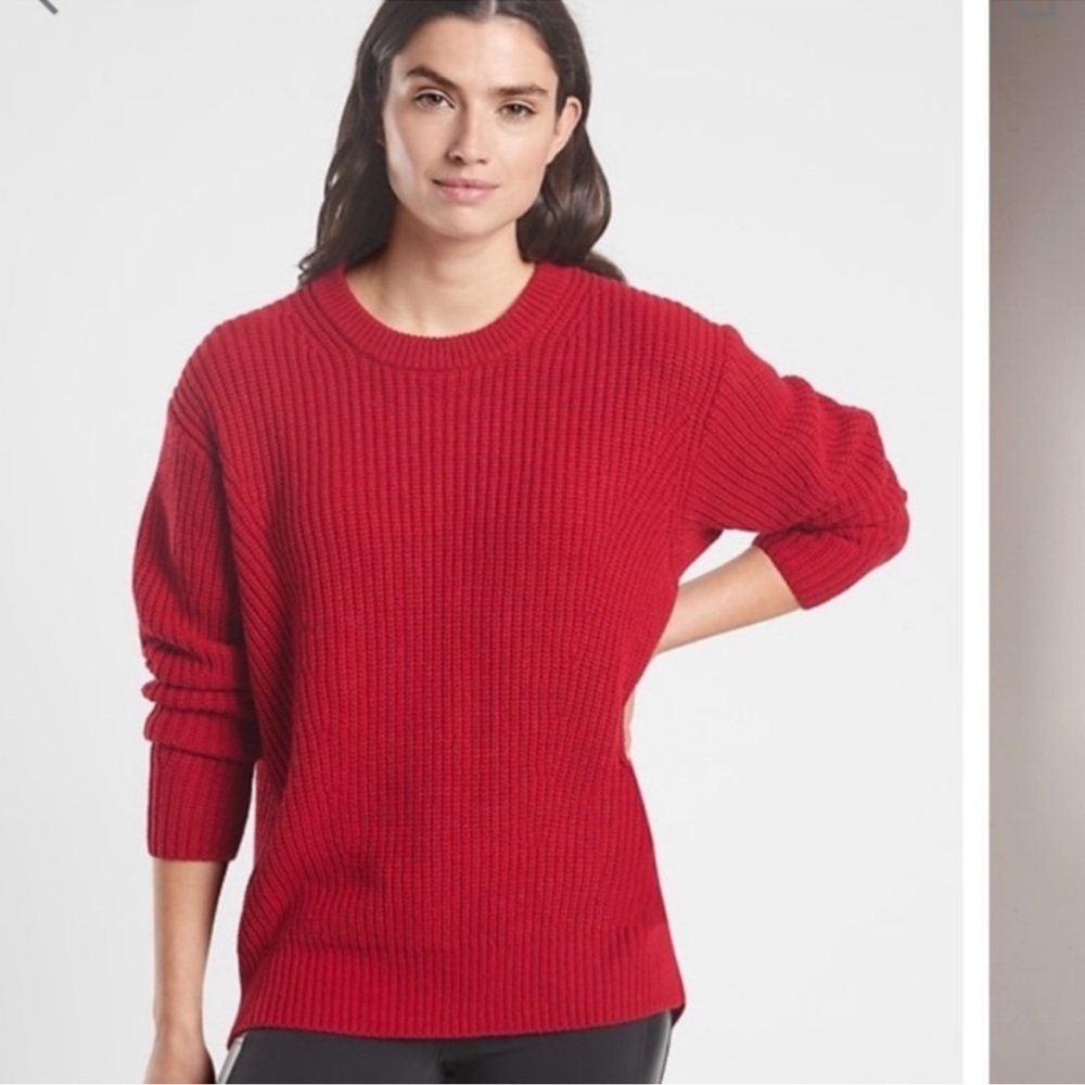 Athleta Cascades Crew Neck Chunky Wool Sweater Red XL
